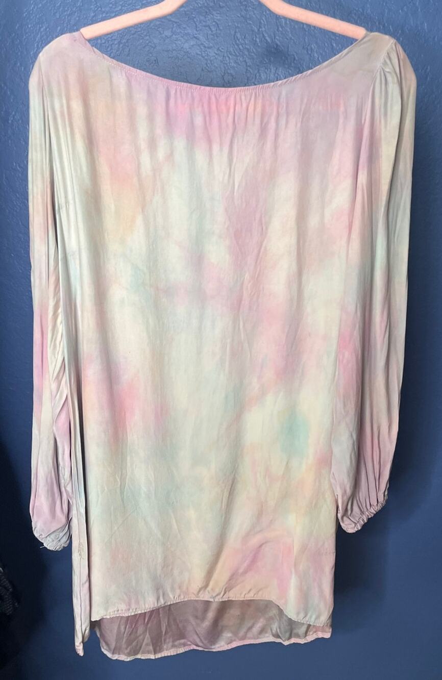 JUNIM Pastel Tie Dye Long Sleeve Tunic Blouse Size Large (Flaws)